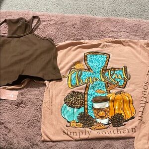 Simply Southern Thankful Kids Shirt - Brown